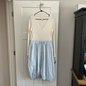 Anthropologie Cream and Light Blue Midi Dress